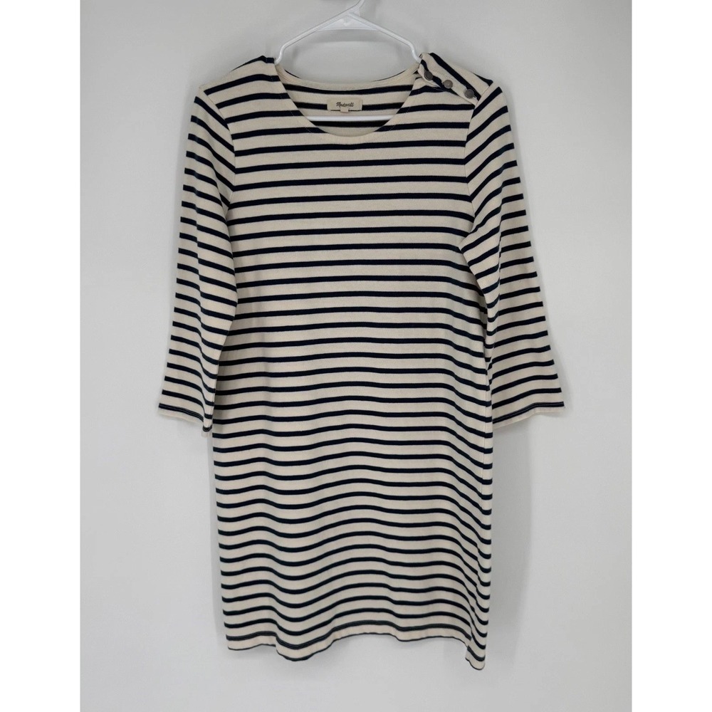 Madewell Dress Womens Medium White Blue Striped 100% Cotton Knit Preppy Nautical - Picture 2 of 8